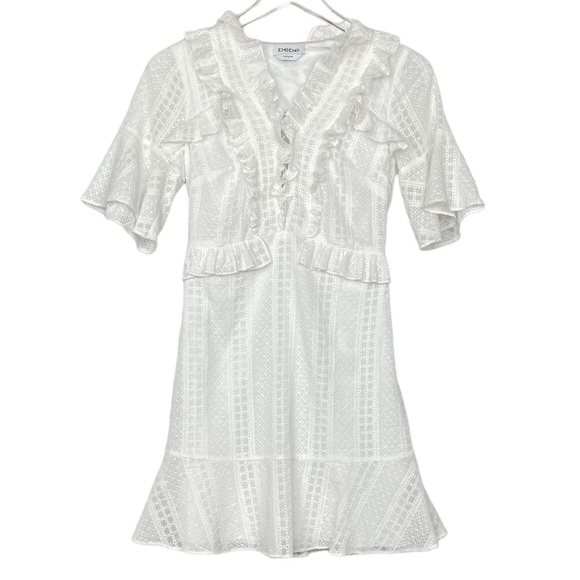 bebe Dresses & Skirts - bebe White Eyelet Ruffle Midi Dress